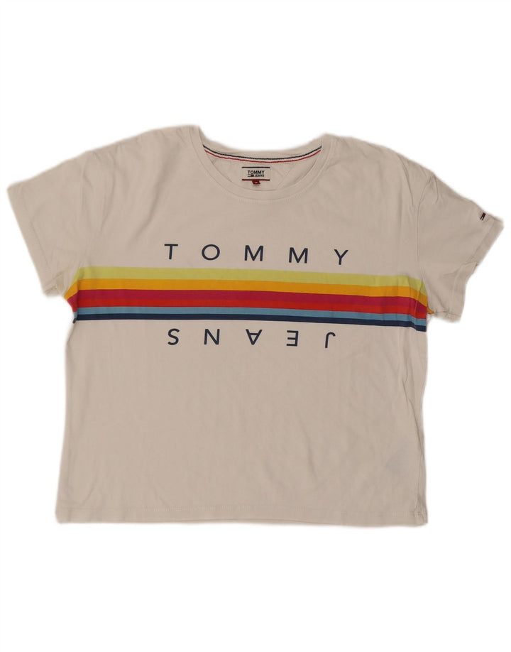 Camiseta feminina TOMMY HILFIGER com estampa gráfica UK 14 algodão branco médio