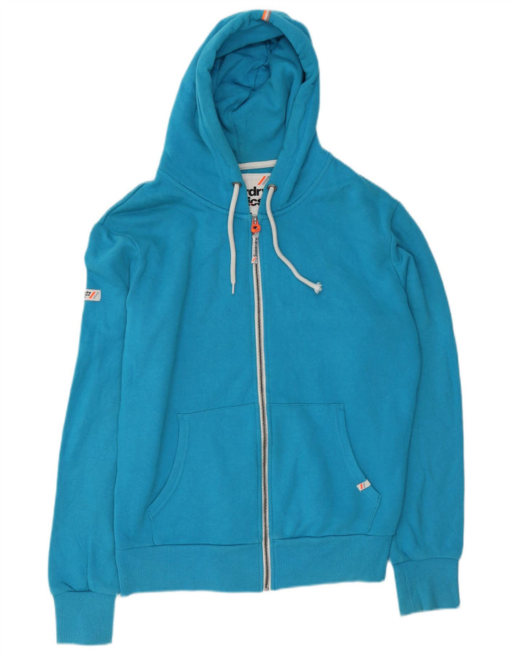 Suéter masculino Superdry com capuz e zíper grande algodão azul