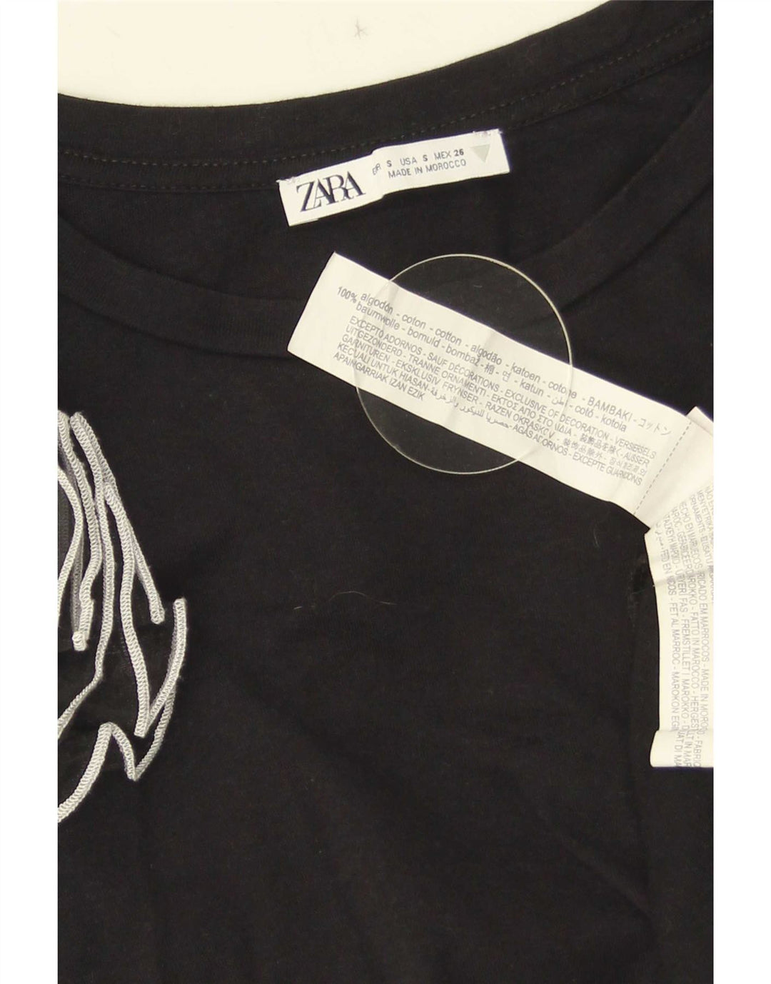 Blusa feminina Zara Top UK 10 pequeno algodão preto