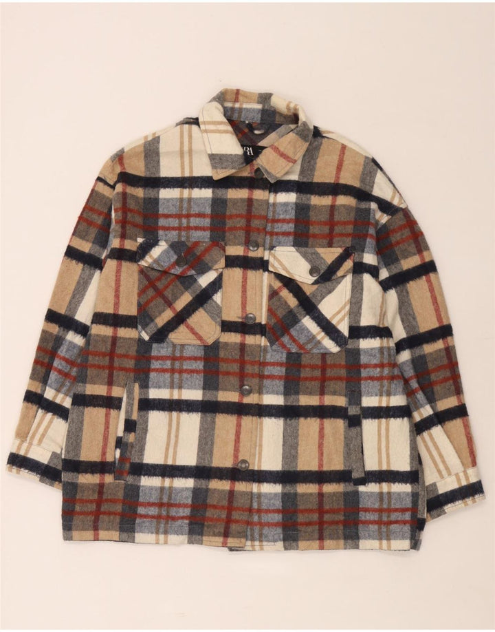 Camisa feminina de flanela grande Zara Reino Unido 14 xadrez médio multicolorido