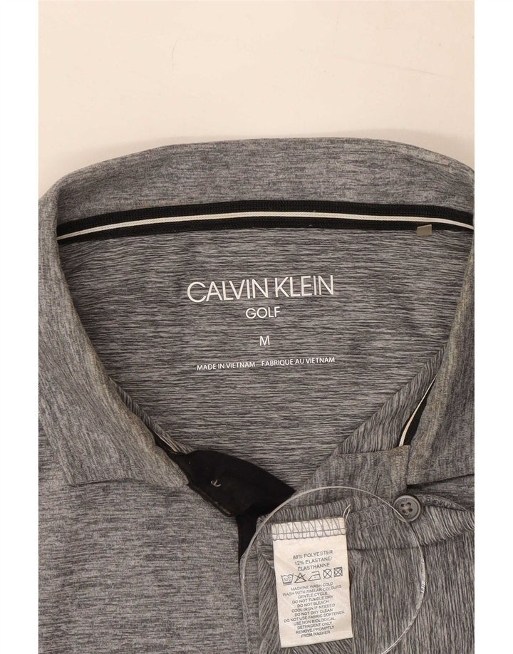 Calvin Klein Camisa polo masculina de golfe poliéster manchado cinza médio