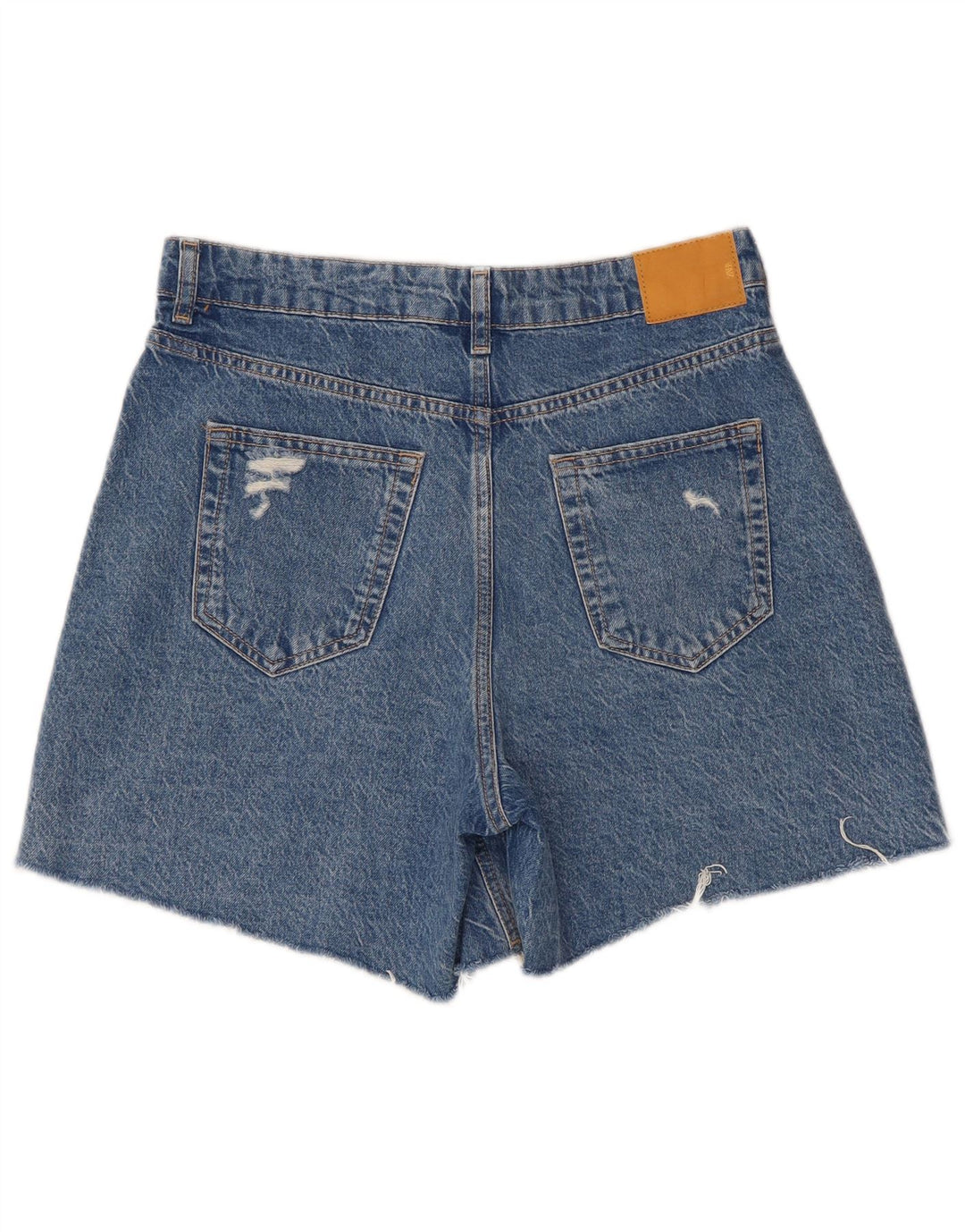 Zara Shorts jeans feminino de cintura alta desgastado W30 azul médio