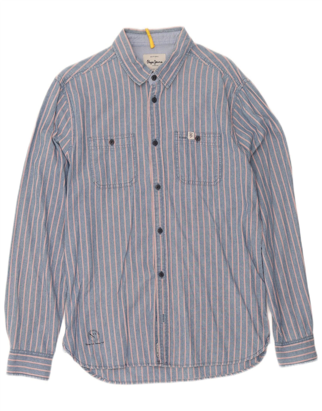 PEPE Jeans Camisa jeans masculina média azul risca de algodão