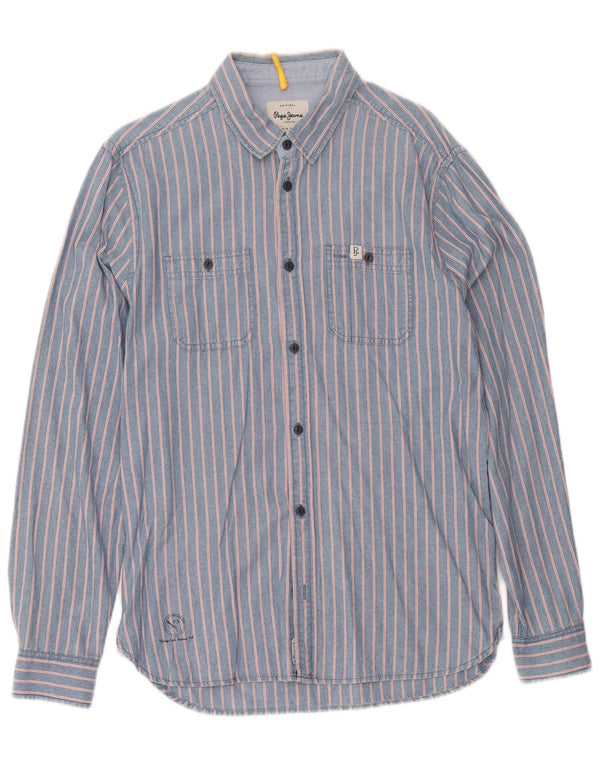 PEPE Jeans Camisa jeans masculina média azul risca de algodão