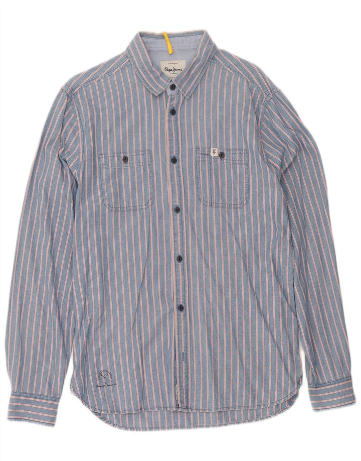 PEPE Jeans Camisa jeans masculina média azul risca de algodão