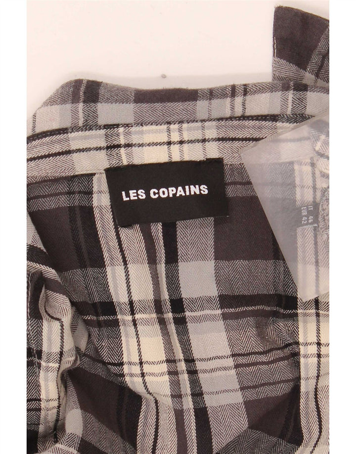Camisa feminina Les Copains flanela com babados na frente IT 46 grande xadrez cinza