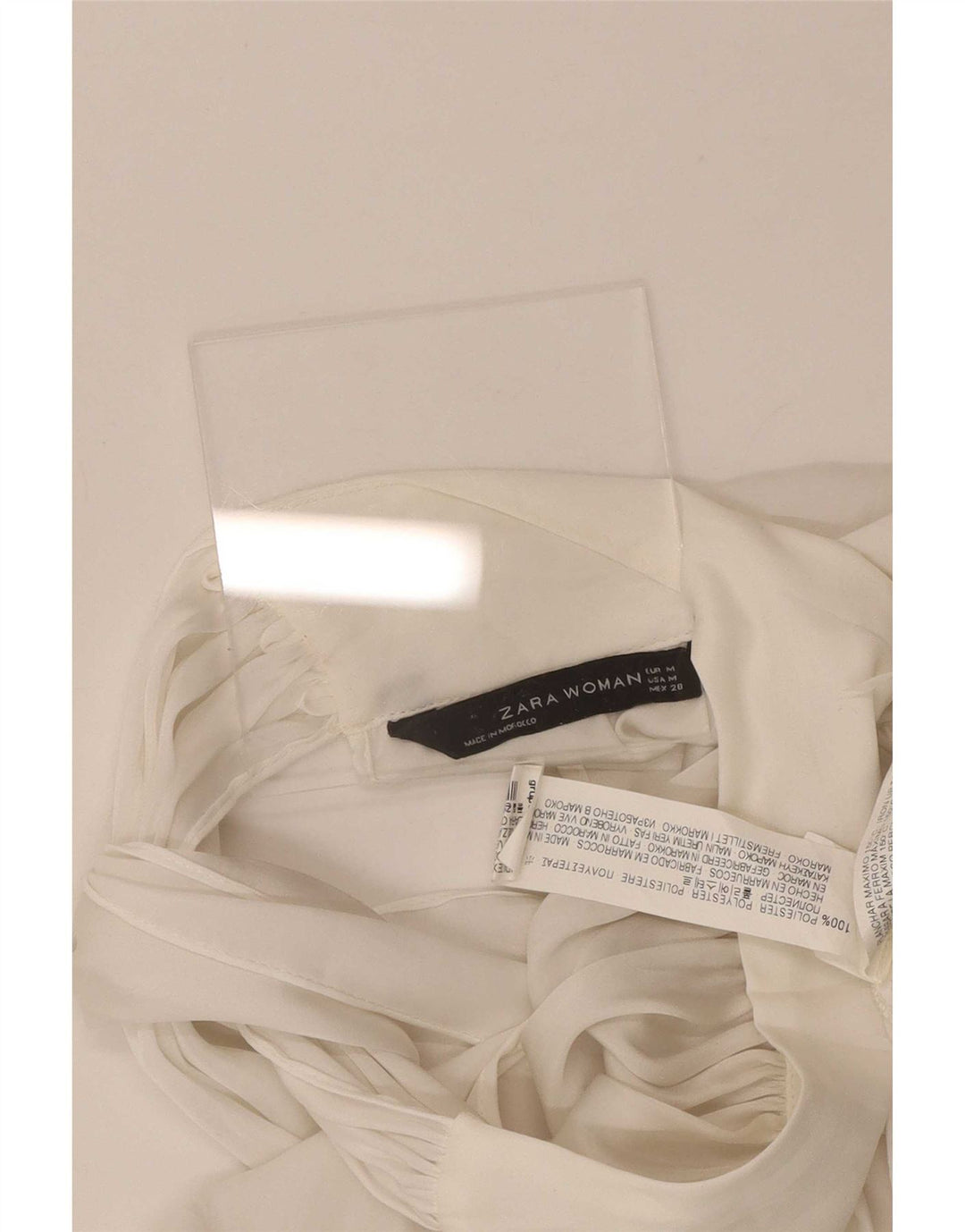 Blusa feminina de manga comprida Zara UK 12 poliéster branco médio