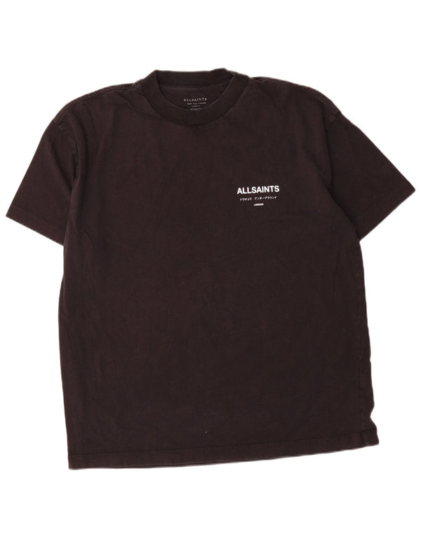 Camiseta masculina All Saints com estampa grande e pequena de algodão preto