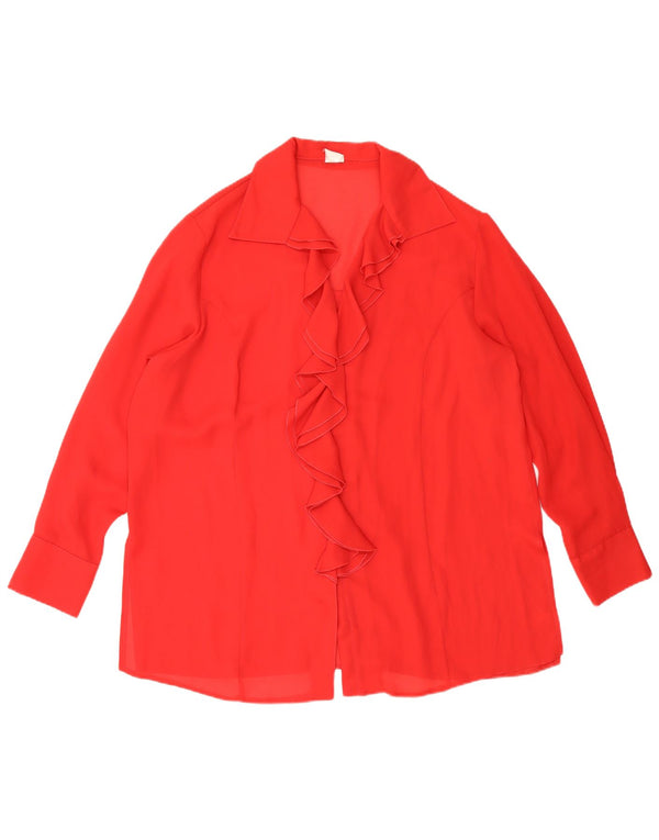 Blusa feminina vintage com babados na frente UK 18 XL poliéster vermelho