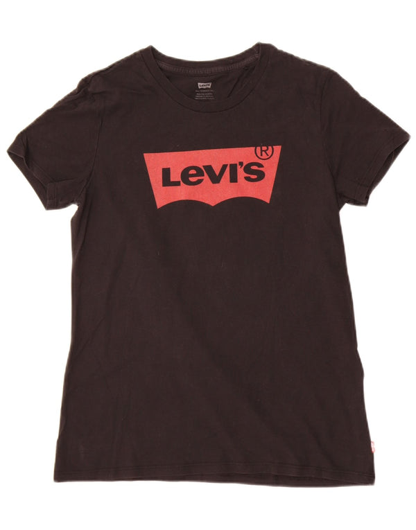 Camiseta feminina gráfica Levi's Top UK 10 pequeno algodão preto