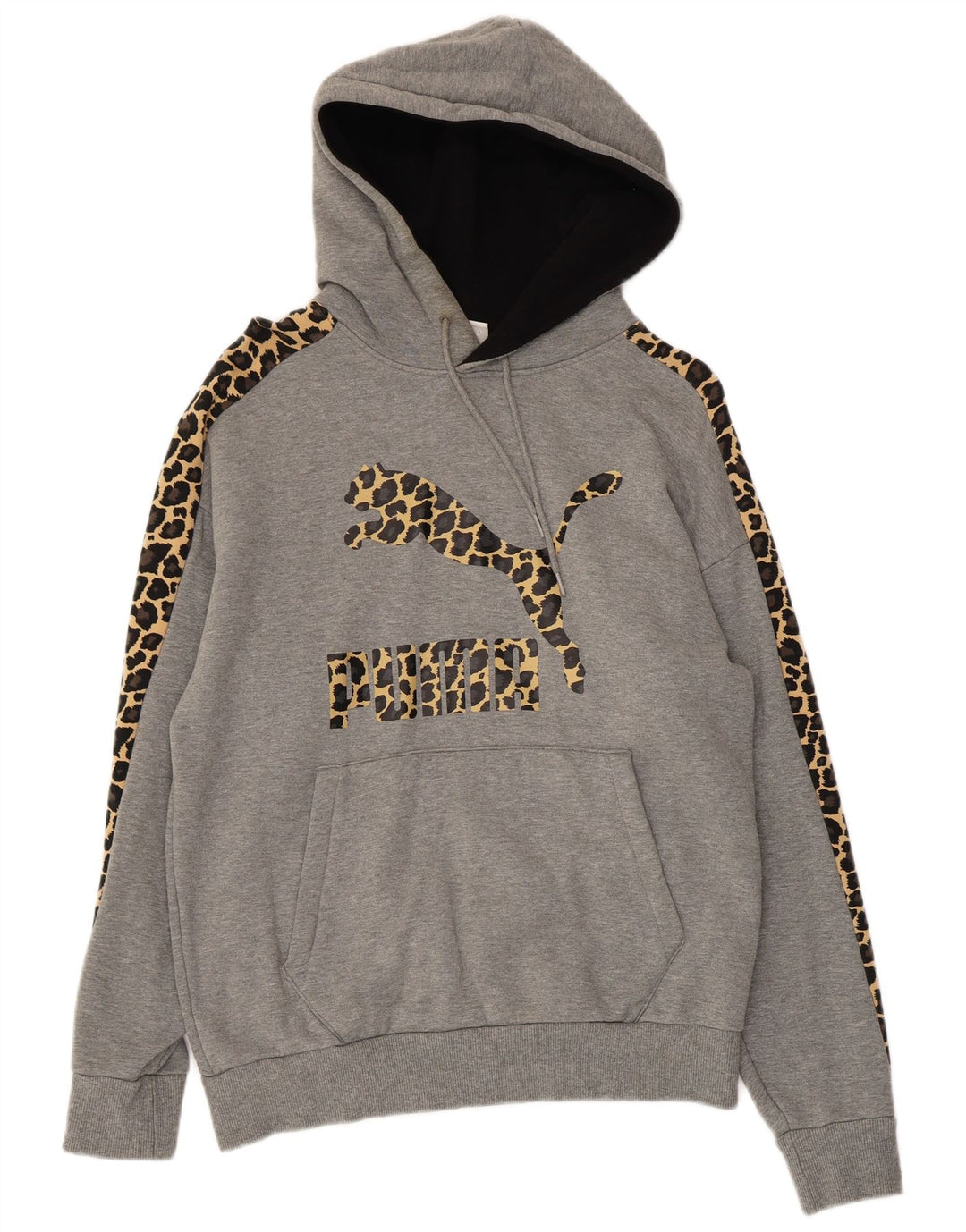 PUMA feminino oversized gráfico moletom com capuz UK 6 XS cinza animal print