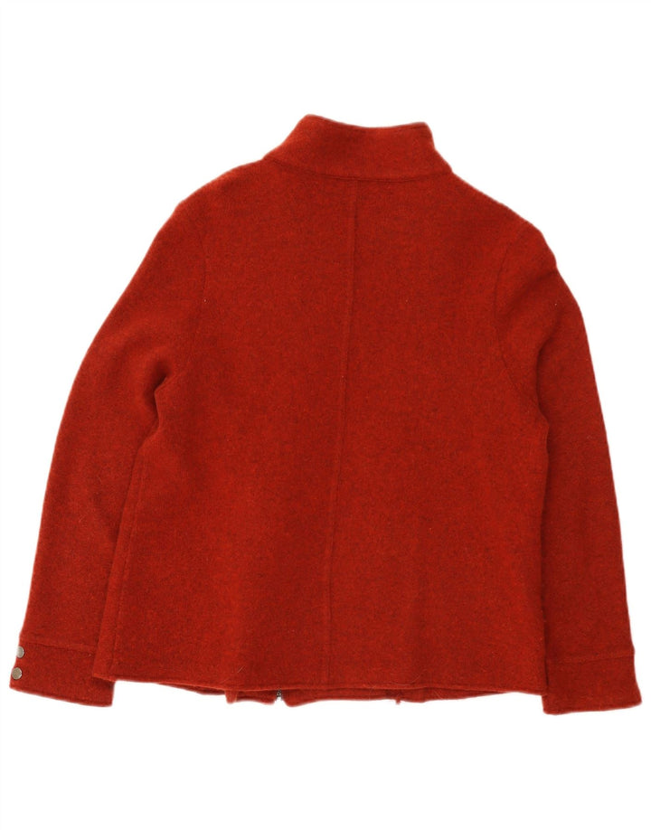 Jaqueta blazer feminina de malha com zíper completo Laura Ashley Reino Unido 16 grande lã de cordeiro vermelha