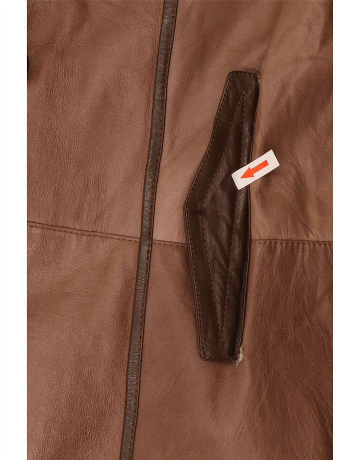 Casaco de couro feminino vintage UK 14 marrom médio
