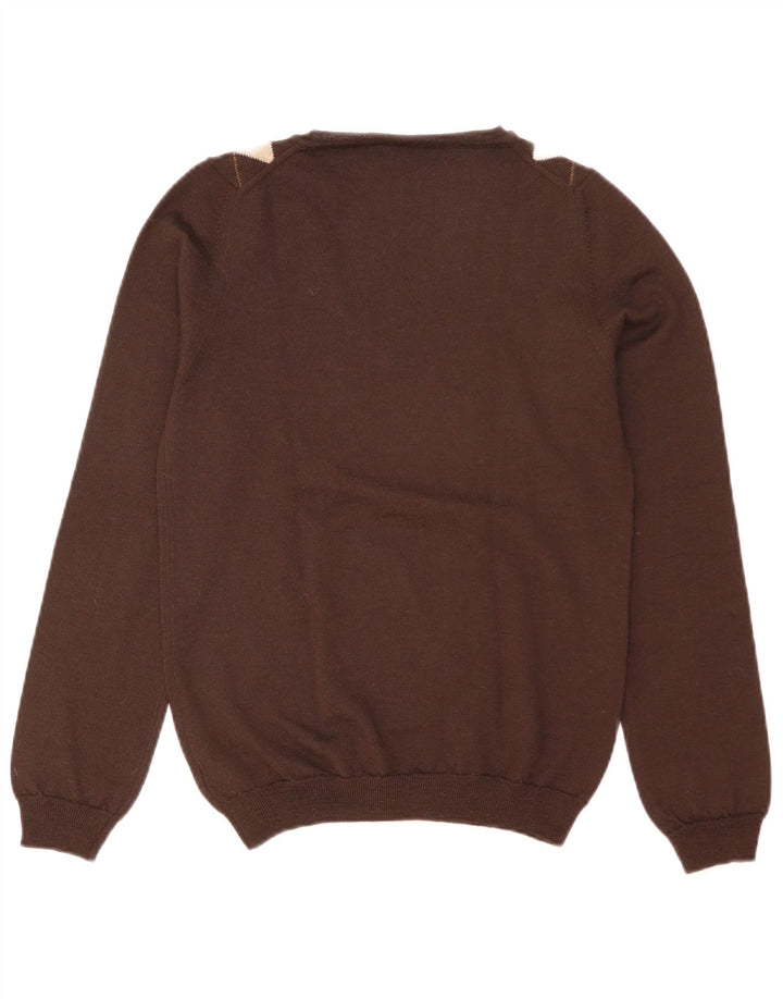 Suéter feminino Massimo Dutti com decote em V Reino Unido 14 grande marrom argyle/diamante