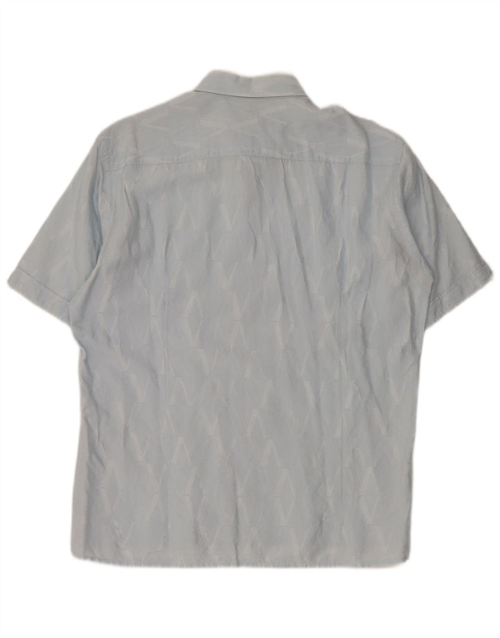 Versace camisa masculina de manga curta tamanho 40 15 3/4 azul médio geométrico