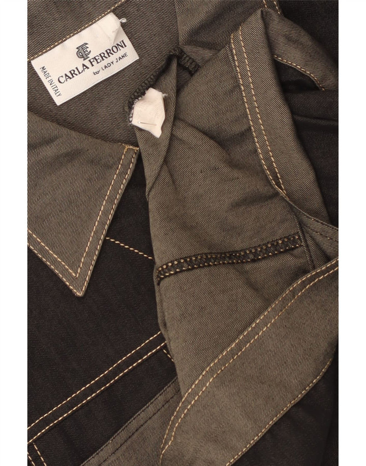 Jaqueta jeans feminina CARLA FERRONI Reino Unido 14 algodão colorblock preto médio