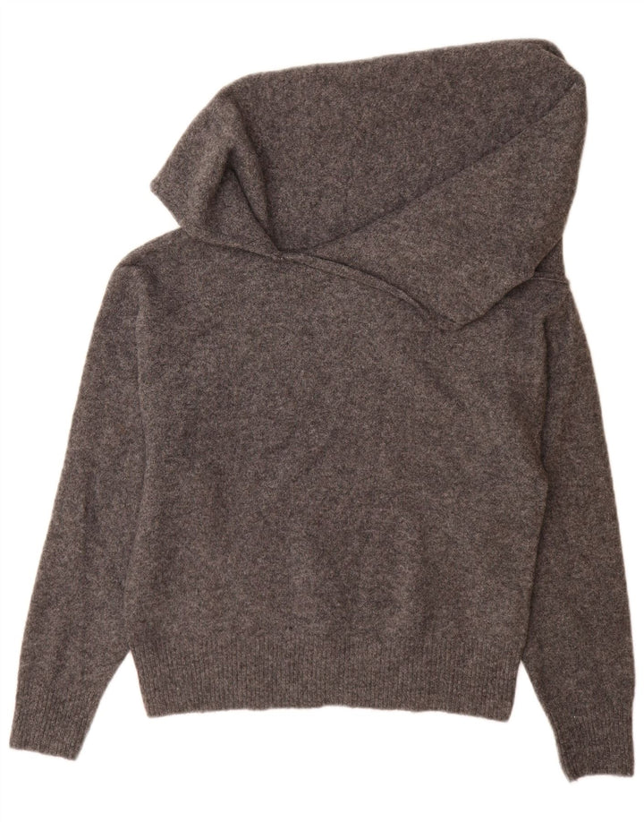 Suéter feminino Zara com gola xale grande e tamanho UK 10 poliéster cinza pequeno