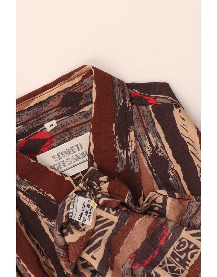 Camisa masculina vintage com padrão abstrato viscose marrom médio