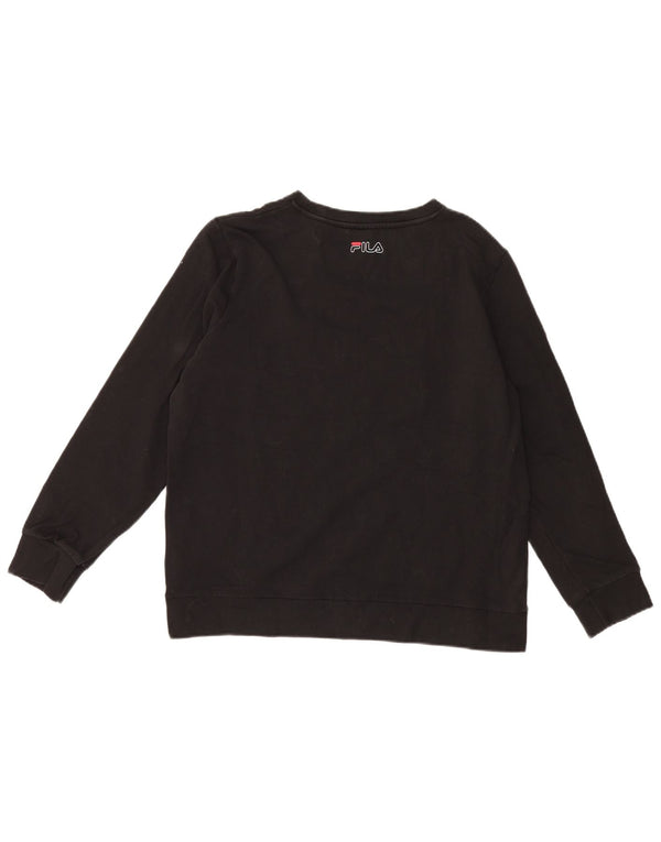 Fila moletom gráfico feminino jumper UK 14 grande algodão preto