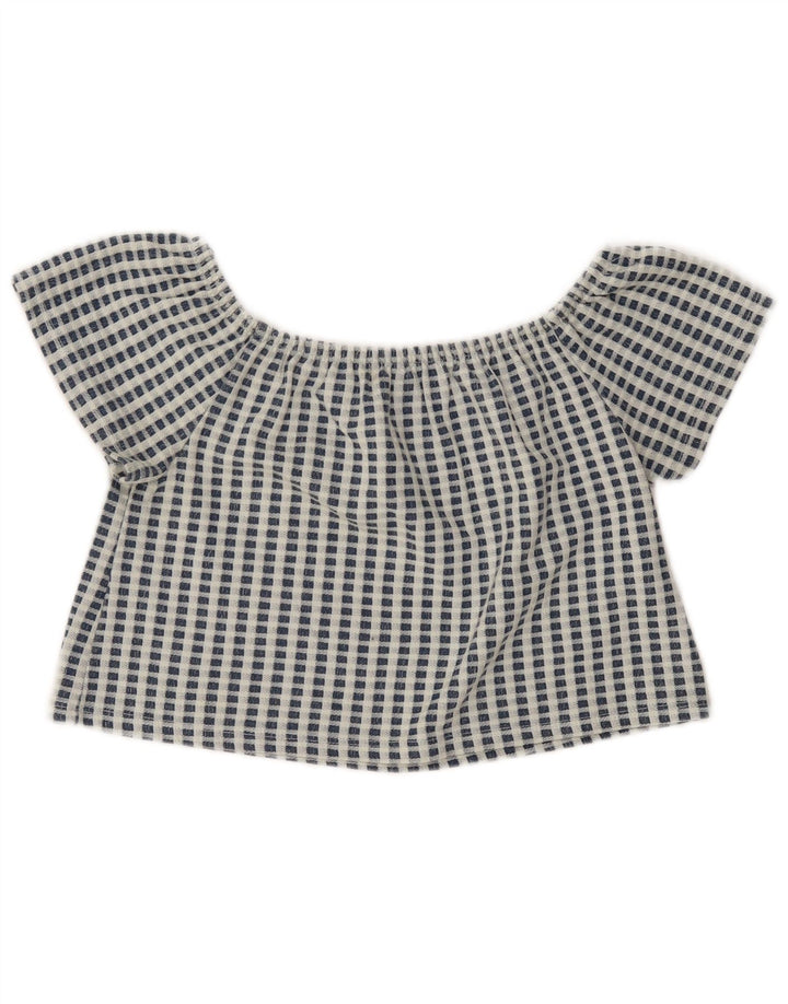 Zara Womens Trafaluc Crop Top UK 10 Pequeno Azul Check Poliéster