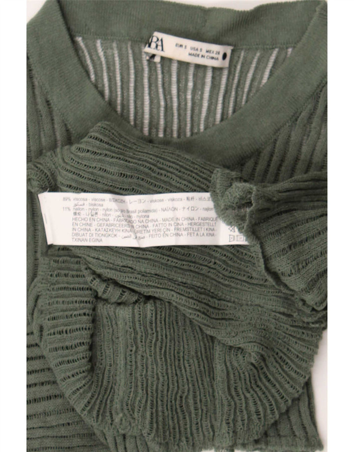 Blusa feminina de malha Zara Top UK 8 pequena viscose verde