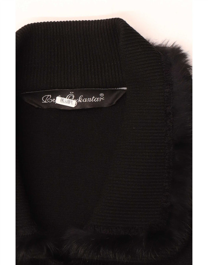 Sobretudo de malha vintage feminino UK 16 grande preto clássico