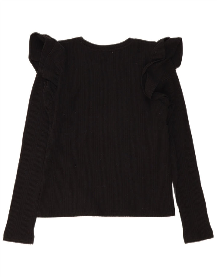Zara Blusa Feminina Crop Manga Longa Top Reino Unido 10 Pequeno Preto