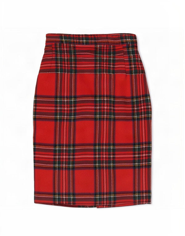 Saia lápis feminina vintage W26 pequena xadrez vermelha