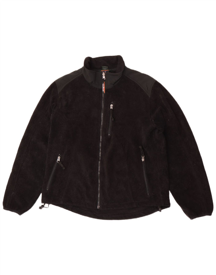 Jaqueta de lã feminina L.L.Bean UK 16 grande poliéster colorblock preto