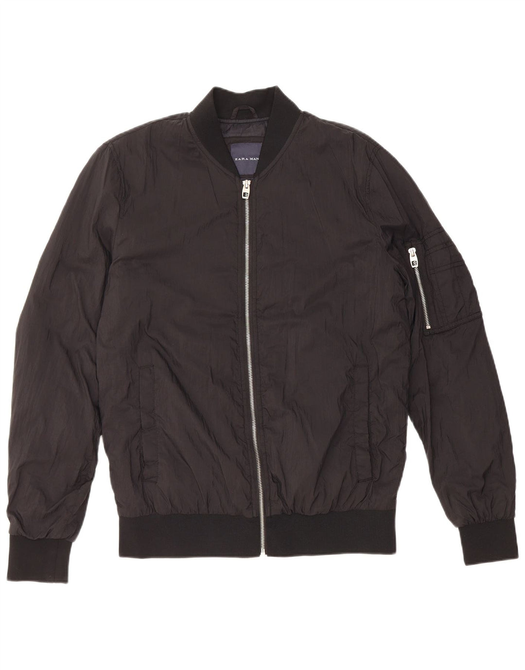 Jaqueta bomber masculina ZARA UK 38 poliéster preto médio