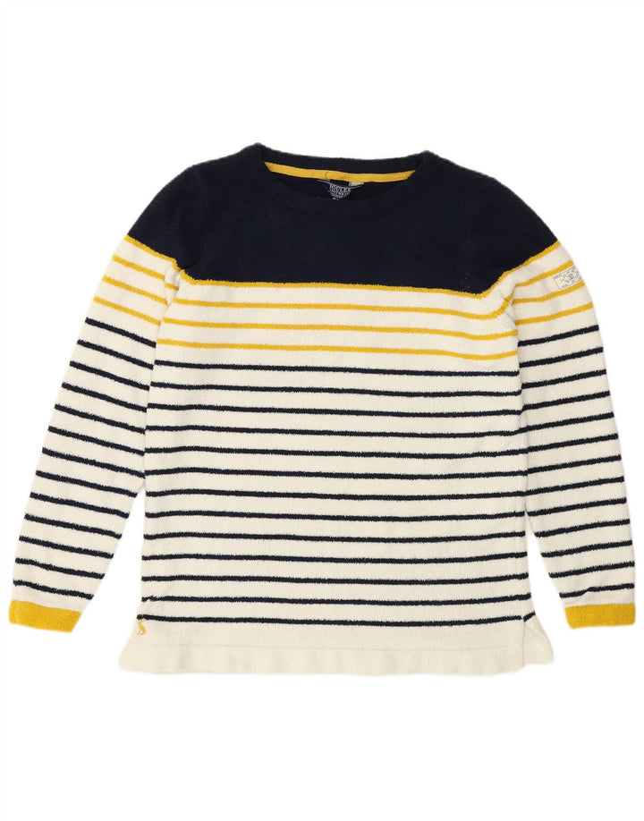 Jumper de lã feminino Joules UK 12 poliéster listrado branco médio