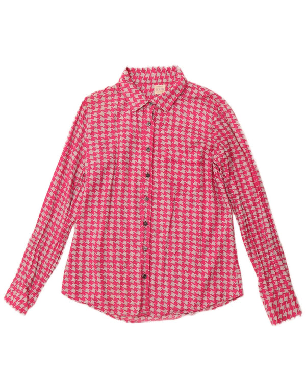 Camisa feminina de flanela J. CREW UK 10 algodão houndstooth rosa pequeno