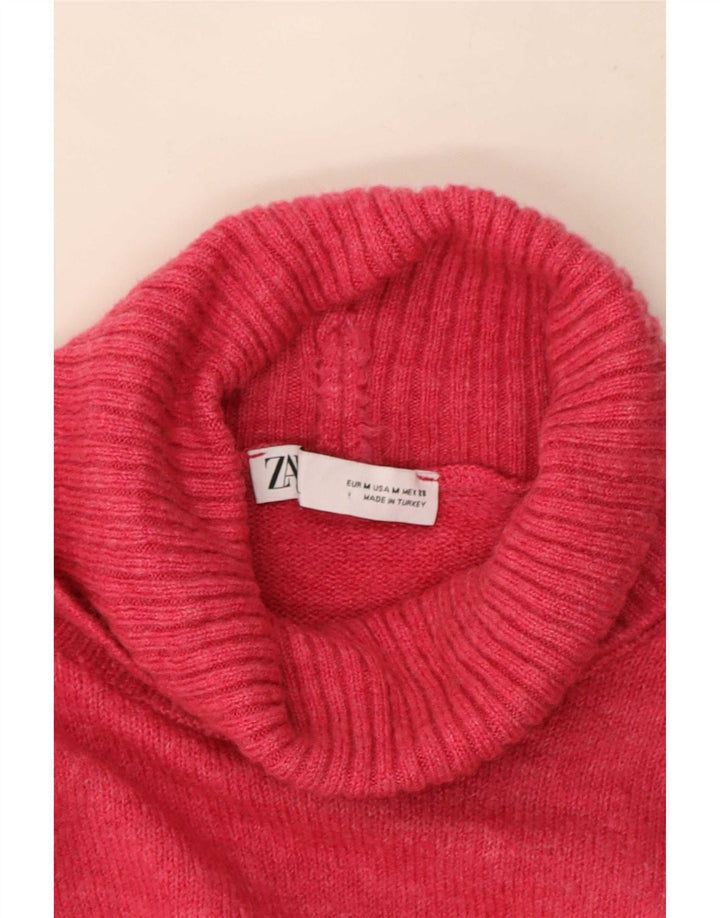 Zara Suéter feminino cropped oversized com gola redonda Reino Unido 14 médio rosa