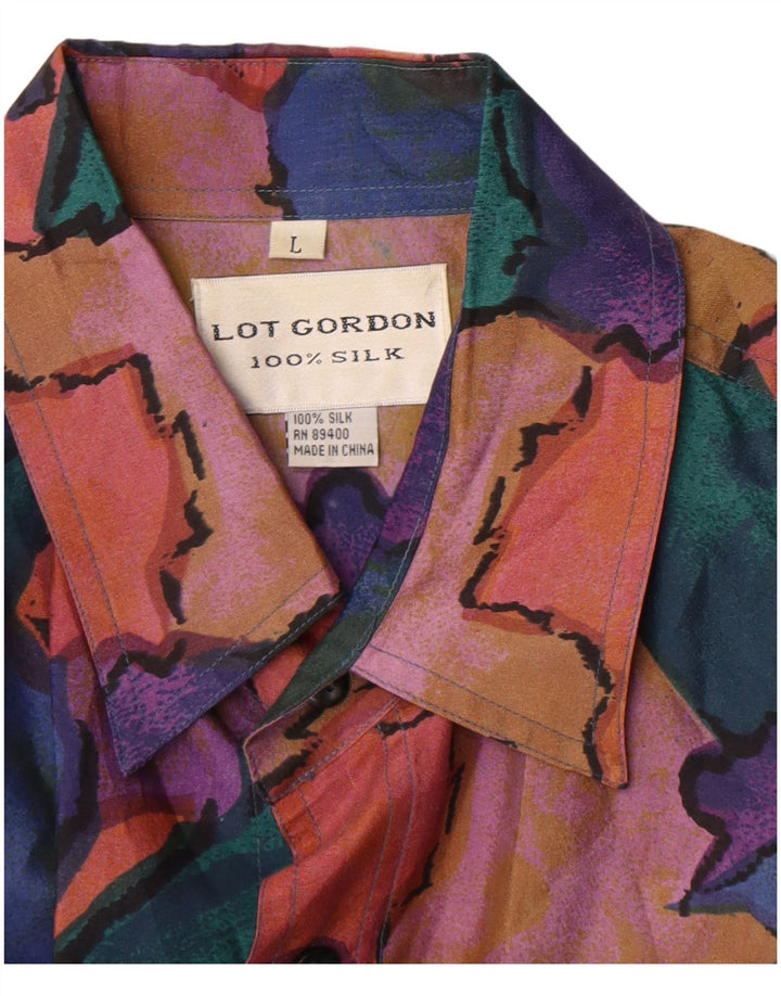 Vintage masculino abstrato Padrão manga curta camisa grande seda multicolorida