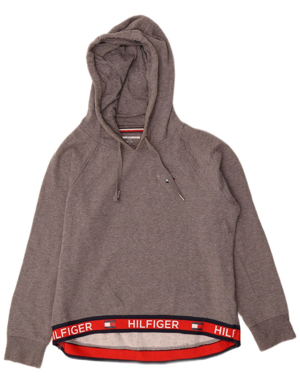 Tommy Hilfiger moletom com capuz gráfico feminino UK 14 bloco de cores cinza médio