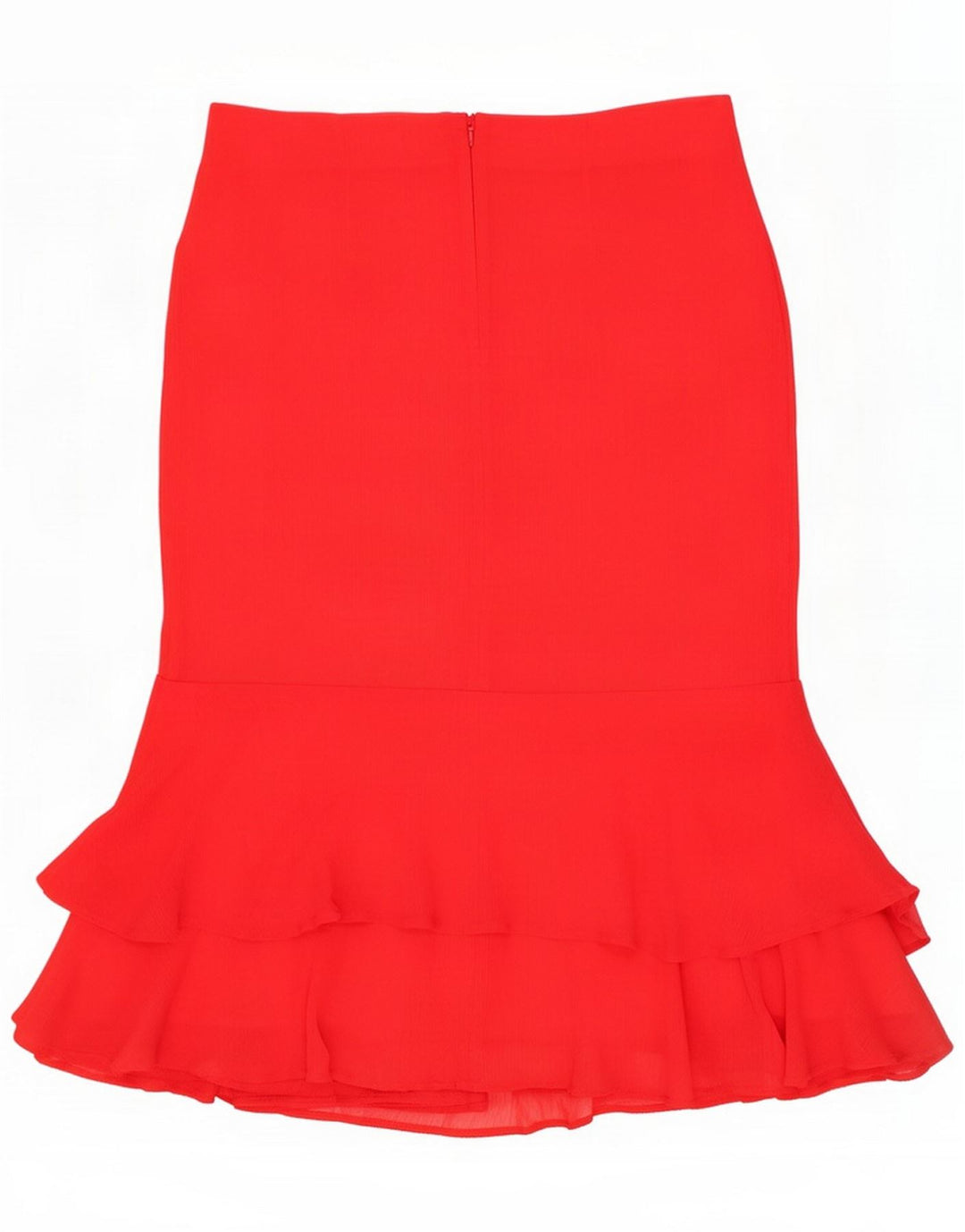 Saia feminina Marks & Spencer com babados Reino Unido 12 médio W32 poliéster vermelho