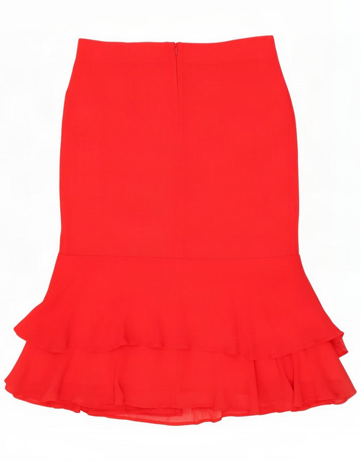 Saia feminina Marks & Spencer com babados Reino Unido 12 médio W32 poliéster vermelho