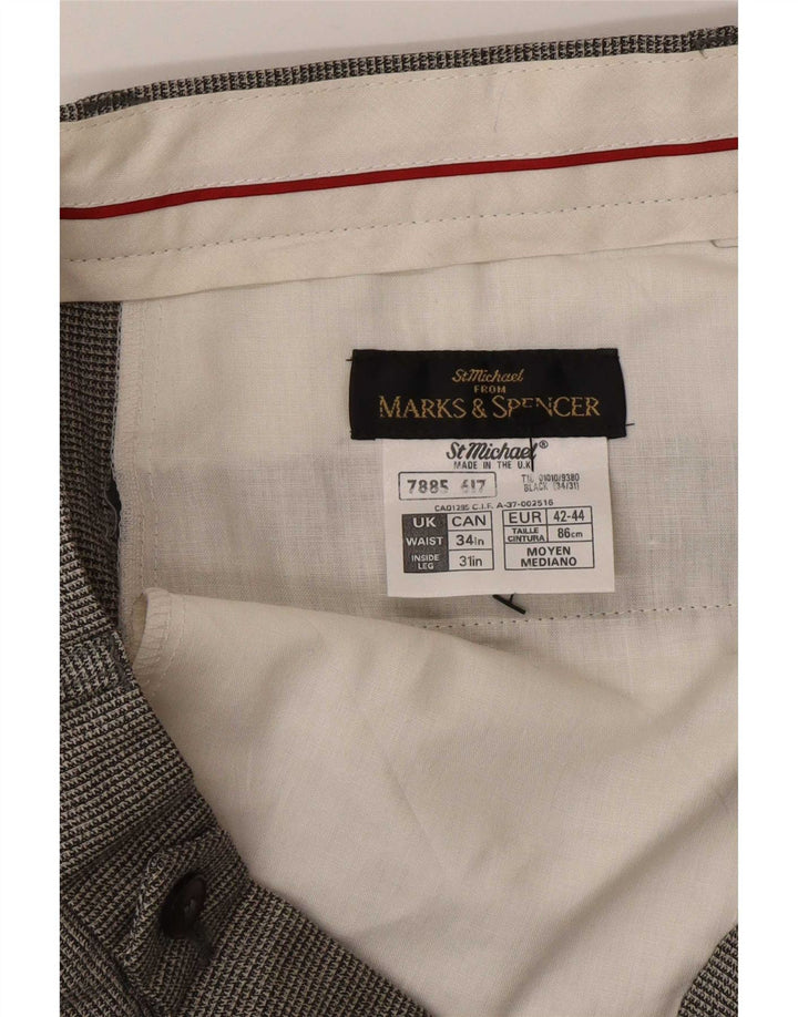Calça casual masculina Marks & Spencer W34 L31 lã houndstooth preta