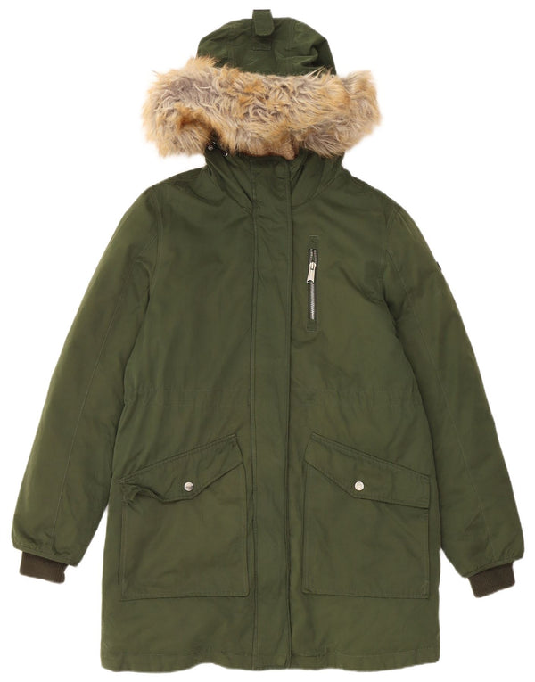 Jaqueta parka feminina com capuz Tommy Hilfiger Reino Unido 14 poliéster verde médio