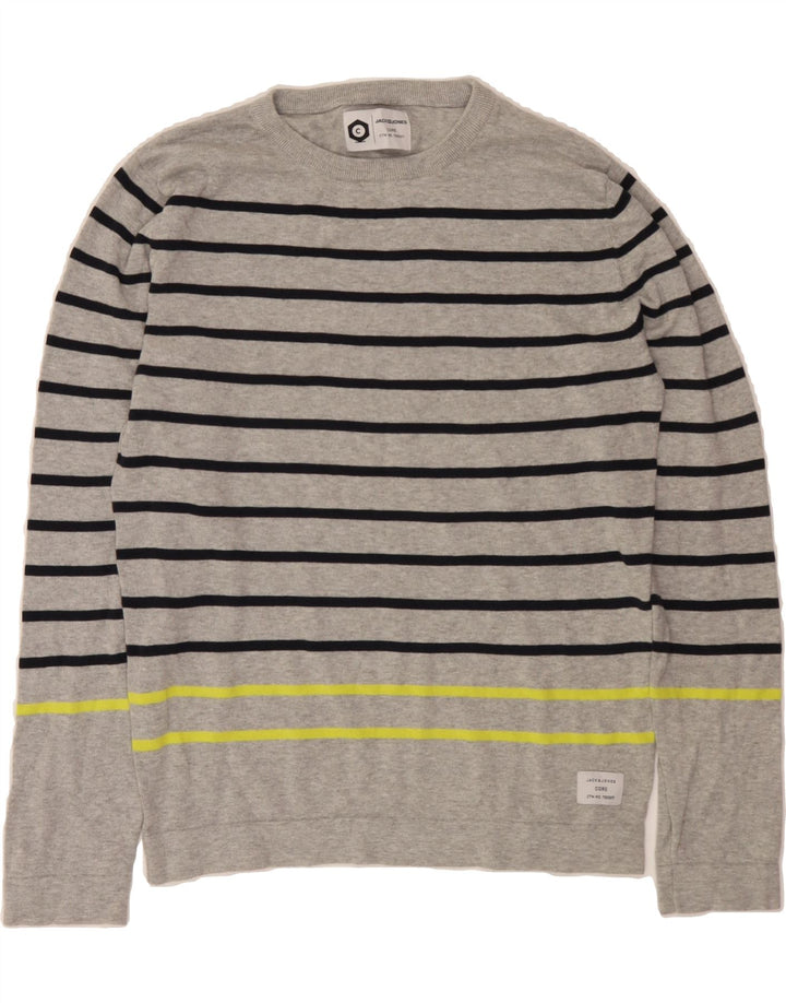 JACK & JONES Mens Crew Neck Jumper Sweater Small Grey Striped Vintage Jack & Jones and Second-Hand Jack & Jones from Messina Hembry 