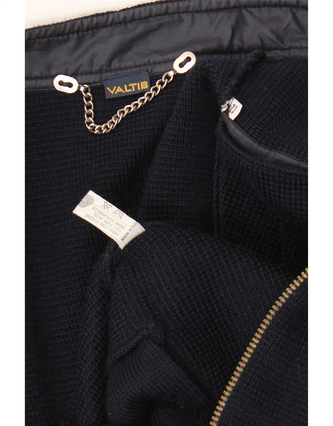Suéter cardigã feminino vintage Reino Unido 12 médio azul marinho lã nova