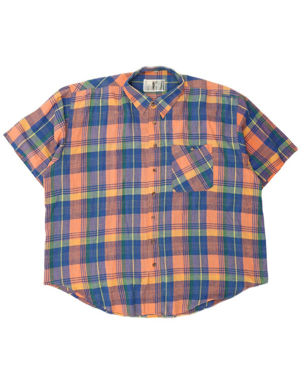 Camisa masculina vintage de ajuste regular tamanho 45/46 2XL algodão xadrez multicolorido