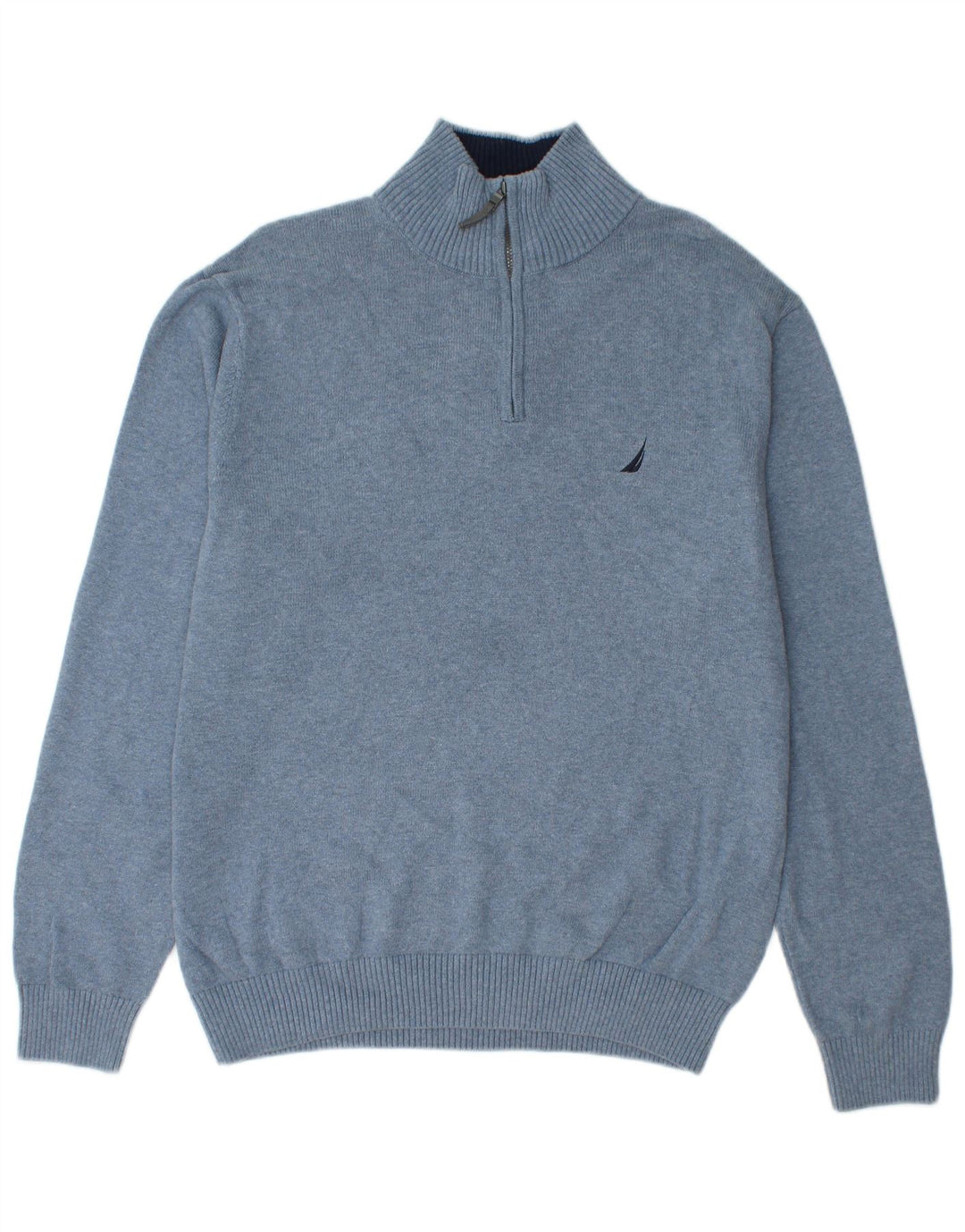 Suéter masculino NAUTICA com zíper e gola grande de algodão azul