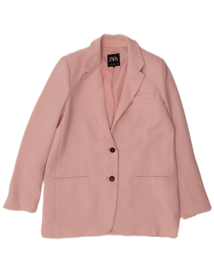 Jaqueta blazer feminina Zara com 2 botões UK 10 poliéster rosa pequeno
