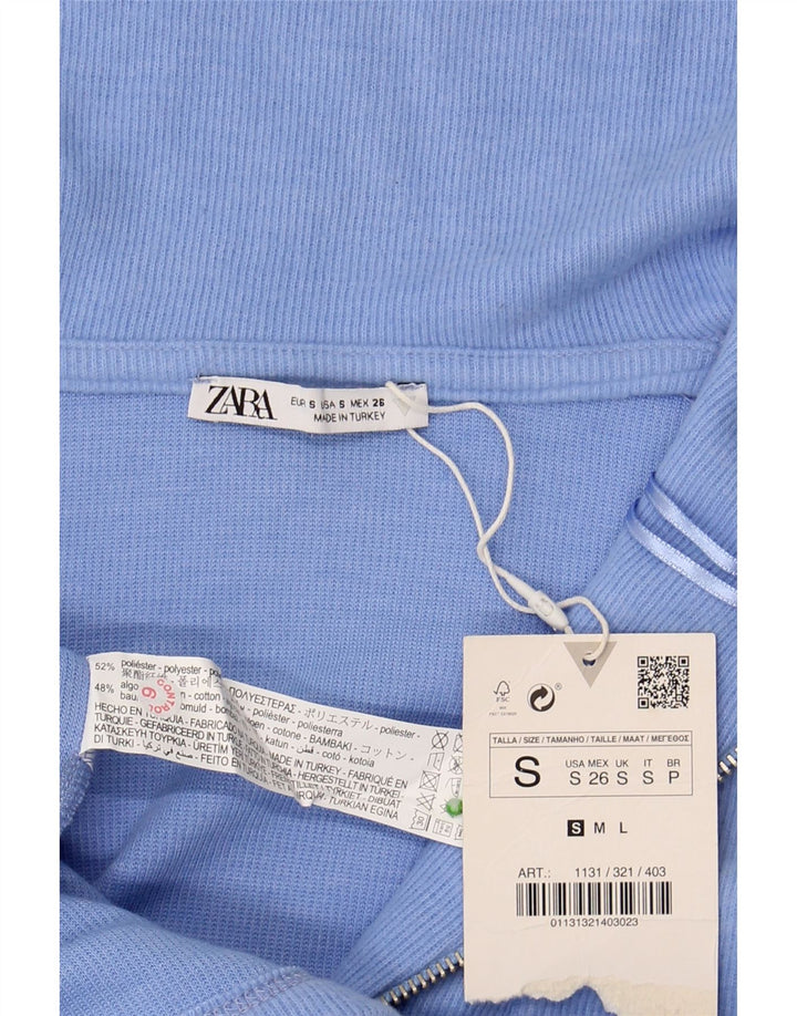 Suéter feminino ZARA com palangre e gola com zíper Reino Unido 10 pequeno azul poliéster
