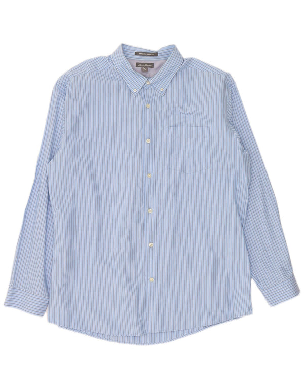 Eddie Bauer Camisa masculina clássica de ajuste XL algodão listrado azul