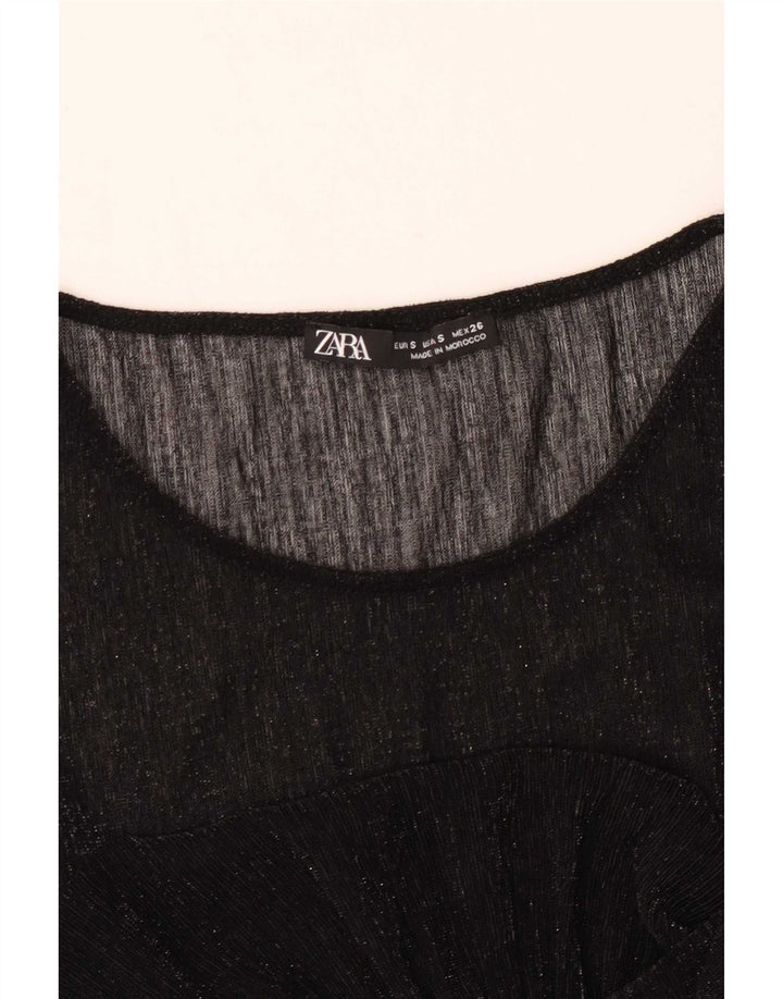 Zara Top feminino transparente UK 10 pequeno preto