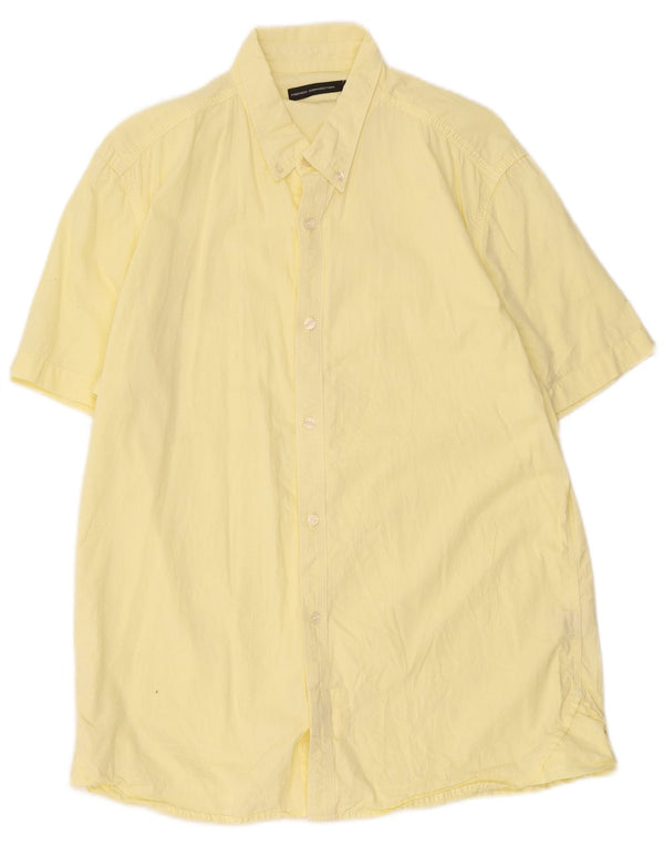 Camisa masculina de manga curta French Connection grande algodão amarelo