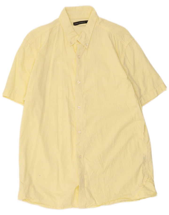 Camisa masculina de manga curta French Connection grande algodão amarelo