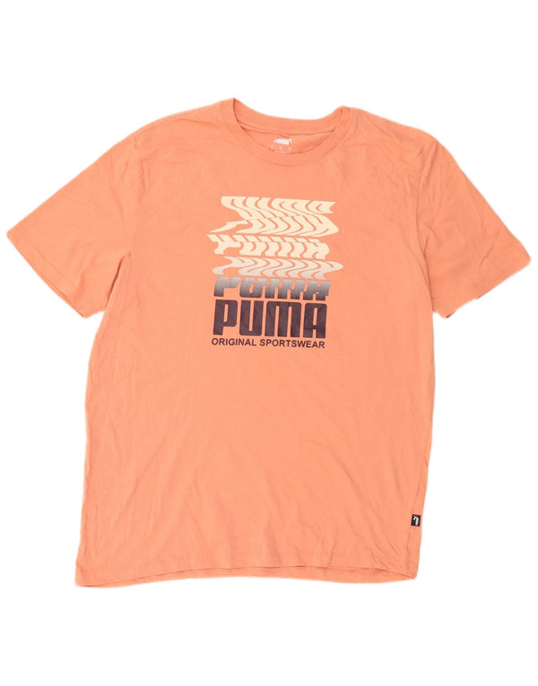 Puma Mens Graphic T-Shirt Top Grande Algodão Laranja